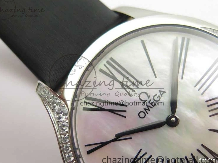 0406 ZeroBulk Ladies’ De Ville Trésor Diamond SS 3AF 1:1 Best Edition White Dial Black Markers On Black fabric strap Swiss Quartz 7880